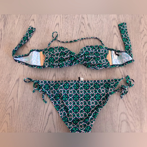 J. Crew Navy, Green & Pink Patterned Bikini Size M - Picture 2 of 3